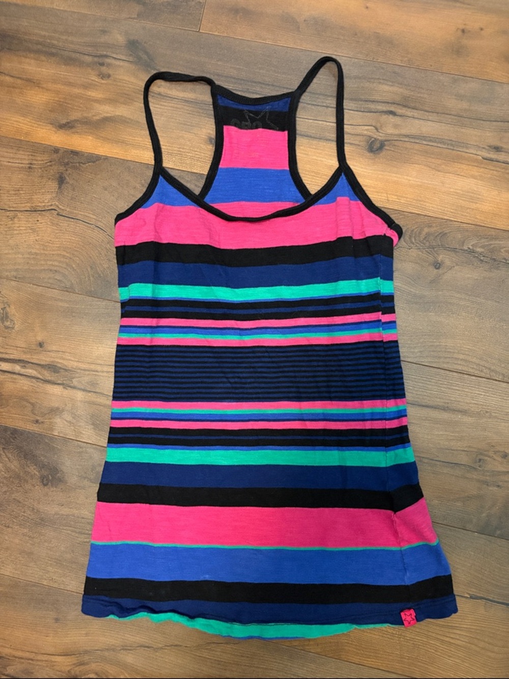 Garage Pink, Blue, Black & Teal Striped Racerback Tank Top